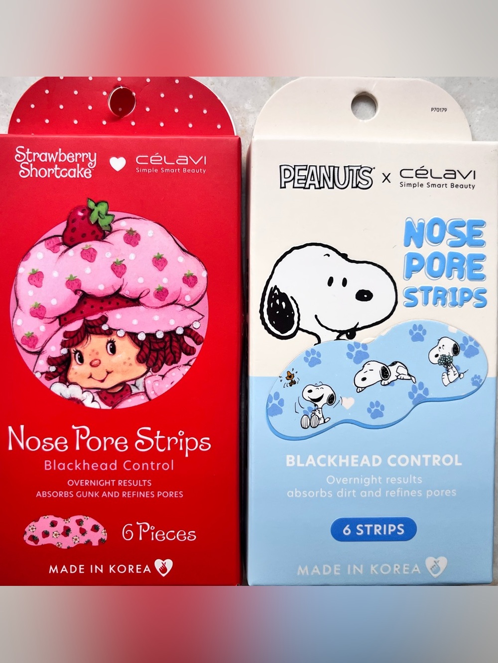 Celavi 6 Peanuts & 6 Strawberry Shortcake Nose Strips Made in Korea